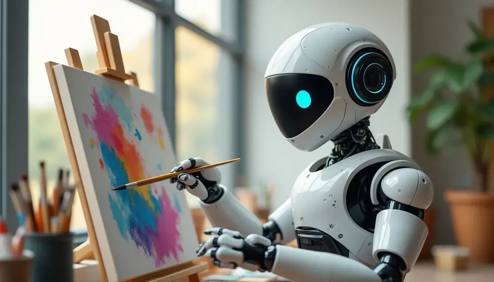 KI Roboter malt Bild: Kreativität aus dem Computer